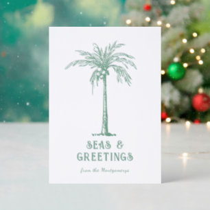 Tropical Palm Tree Seas and Greetings Christmas Letterpress Photo Cards