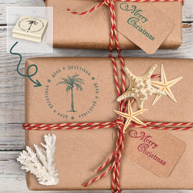 Tropical Palm Tree Seas and Greetings Christmas Rubber Stamp (Tropical Palm Tree Seas and Greetings Christmas Rubber Stamp)