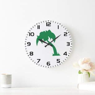 Tropical Palm Tree Silhouette Green Island Beach  Large Clock