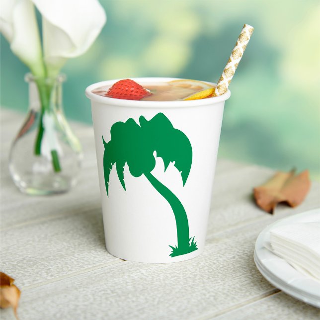 Tropical Palm Tree Silhouette Green Island Beach  Paper Cups (Creator Uploaded)
