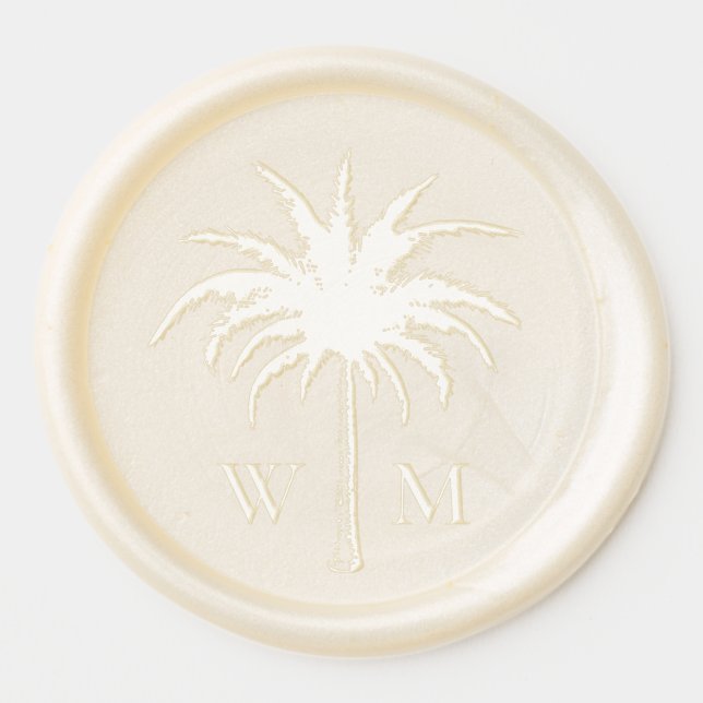Tropical Palm Tree Silhouette Monogram Wax Seal Sticker (Front)