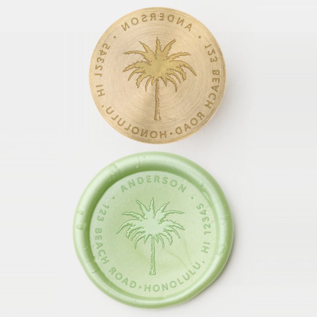 Tropical Palm Tree Silhouette Return Address Wax Seal Stamp (Stamped)