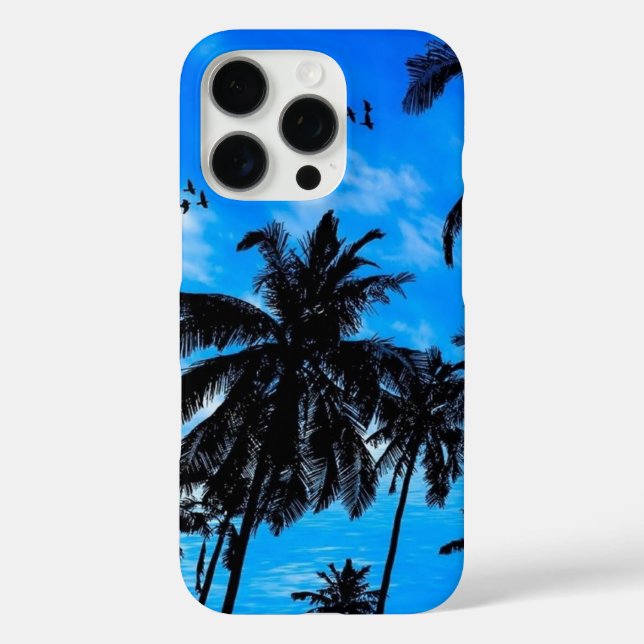 Tropical Palm Tree Silhouette Summer Blue Case-Mate iPhone Case (Back)
