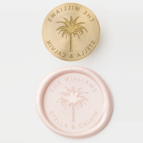 Tropical Palm Tree Silhouette Wedding Couple Name Wax Seal Stamp