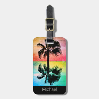 Tropical Palm Tree Silhouettes in Vintage Style Lu Luggage Tag