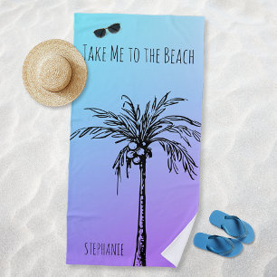 Tropical Palm Tree Silhoutte Personalized Beach Towel