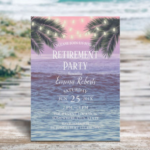 Tropical Palm Tree String Lights Beach Retirement Invitation