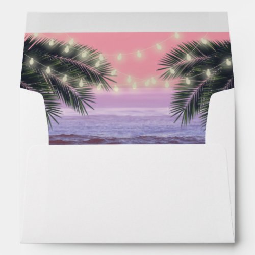 Tropical Palm Tree  String Lights Beach Wedding Envelope
