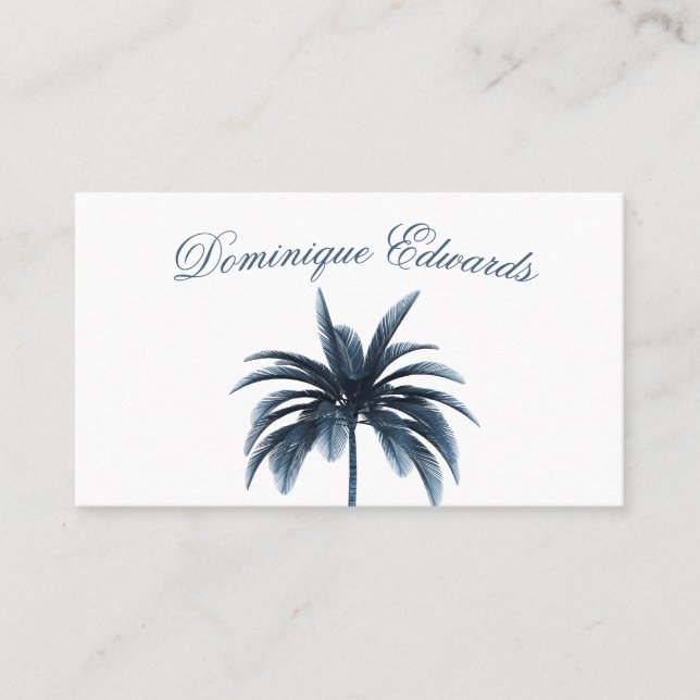 Tropical Palm Tree Stylish Blue Professional  Business Card (Front)
