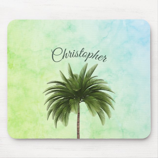 Tropical Palm Tree Stylish Green Marbled Mouse Pad (Front)