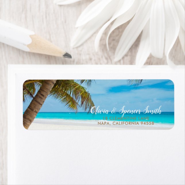 Tropical Palm Tree Summer Ocean Beach Destination Label (Insitu)