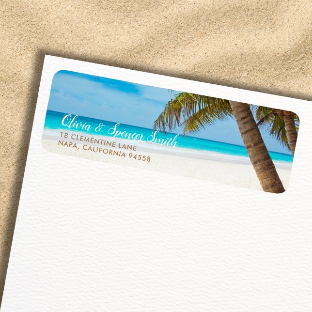 Tropical Palm Tree Summer Ocean Beach Destination Label (Creator Uploaded)