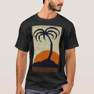 Tropical Palm Tree Sunrise Artisan Crochet Print T-Shirt