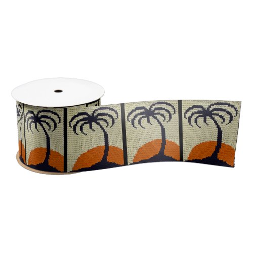 Tropical Palm Tree Sunset Artisan Crochet Print on Satin Ribbon