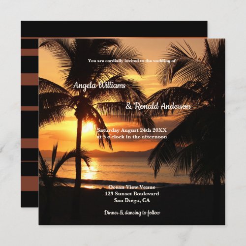 Tropical Palm Tree Sunset Beach Wedding Invitation