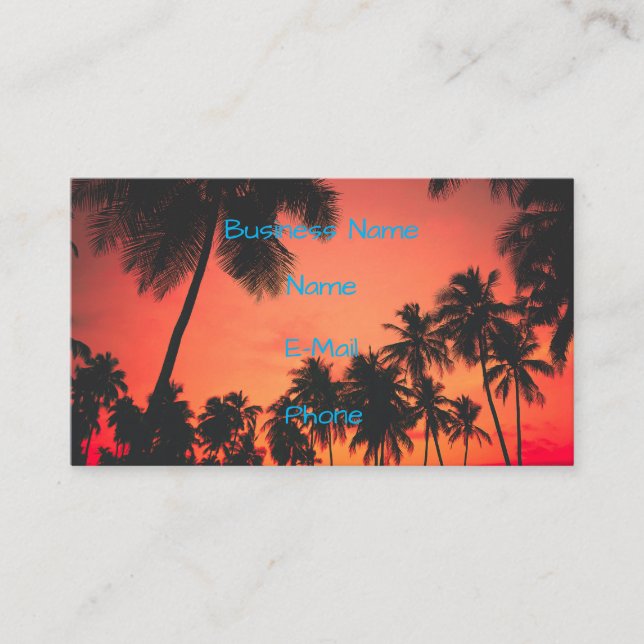 Tropical Palm Tree Sunset Business Card (Front)