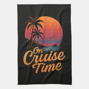 Tropical Palm Tree Sunset Cruise Vacation Kitchen Towel