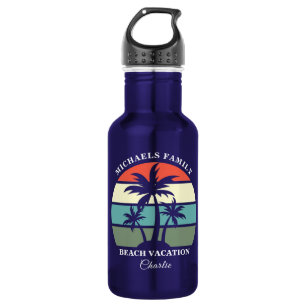 Tropical Palm Tree Sunset Custom Beach Vacation Stainless Steel Water Bottle