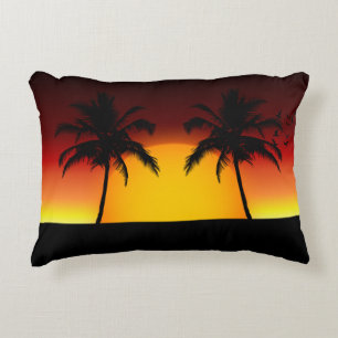 Tropical Palm Tree Sunset Silhouette Accent Pillow