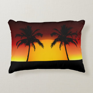 Tropical Palm Tree Sunset Silhouette Accent Pillow