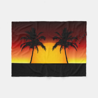 Tropical Palm Tree Sunset Silhouette Fleece Blanket