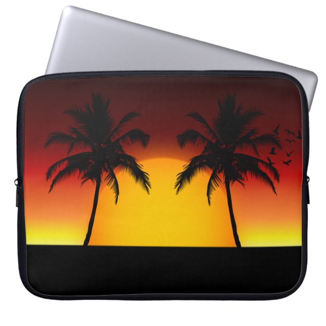 Tropical Palm Tree Sunset Silhouette Laptop Sleeve (Front)