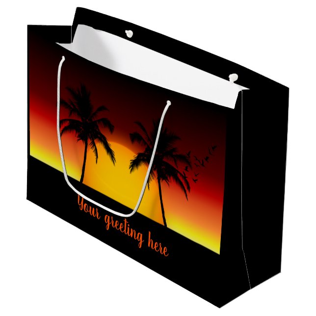 Tropical Palm Tree Sunset Silhouette Large Gift Bag (Front Angled)