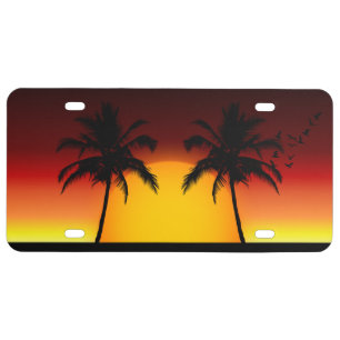 Tropical Palm Tree Sunset Silhouette License Plate