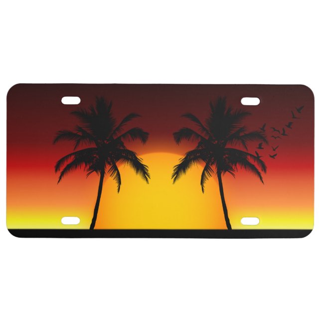Tropical Palm Tree Sunset Silhouette License Plate (Front)