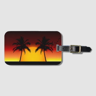 Tropical Palm Tree Sunset Silhouette Luggage Tag