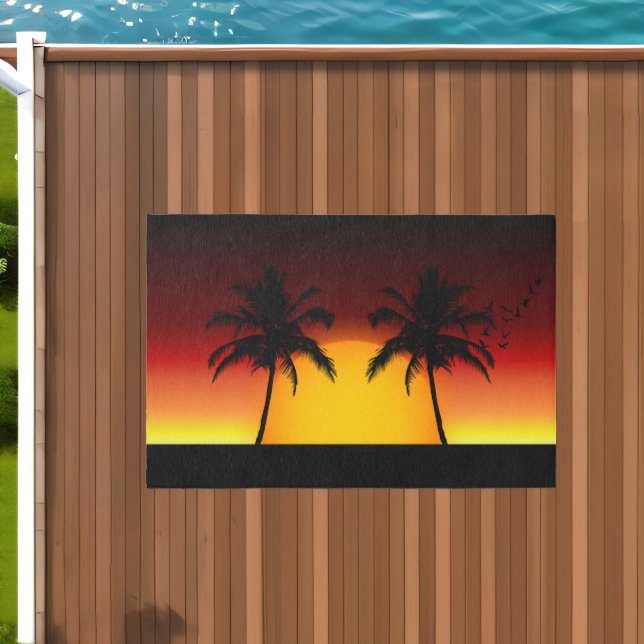 Tropical Palm Tree Sunset Silhouette  Outdoor Rug (Insitu (Outdoor 1))