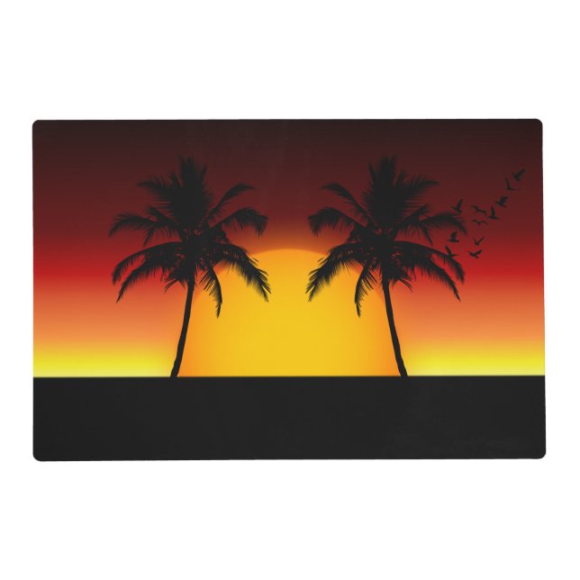 Tropical Palm Tree Sunset Silhouette Placemat (Front)
