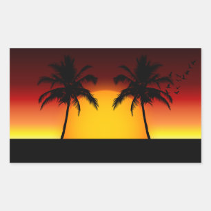 Tropical Palm Tree Sunset Silhouette Rectangular Sticker