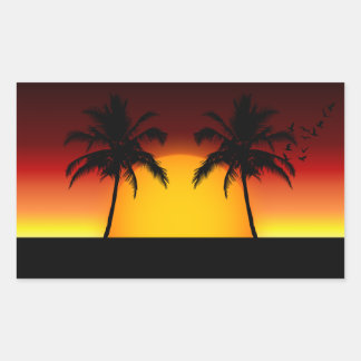 Tropical Palm Tree Sunset Silhouette Rectangular Sticker