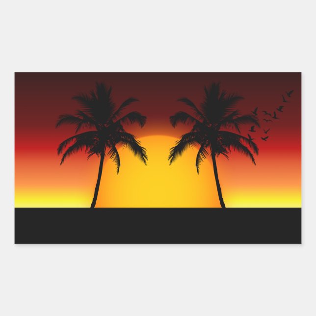 Tropical Palm Tree Sunset Silhouette Rectangular Sticker (Front)