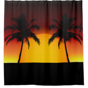 Tropical Palm Tree Sunset Silhouette Shower Curtain