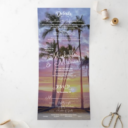 Tropical Palm Tree Sunset Tri_Fold Invitation