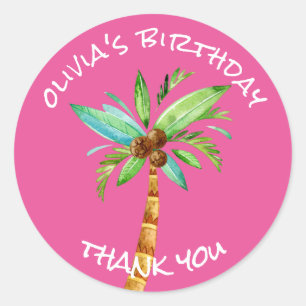 Tropical Palm Tree Thank You Custom Color Classic Round Sticker