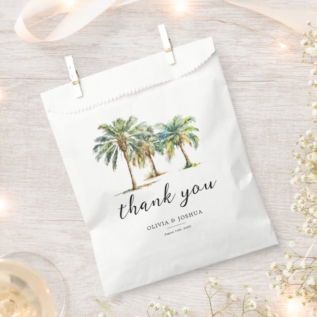 Tropical Palm Tree Thank You Wedding Favor Bag (Clipped)