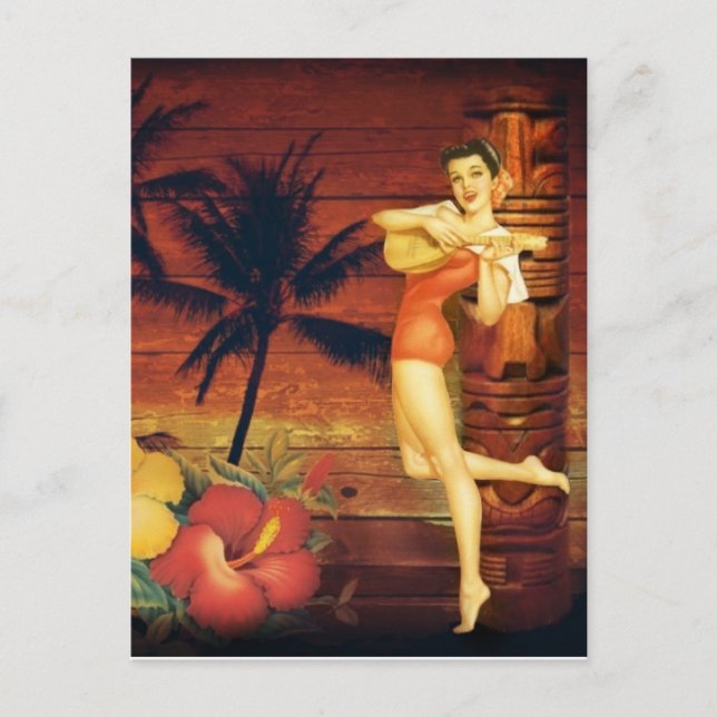 tropical Palm Tree totem pole hawaiian girl aloha Postcard (Front)