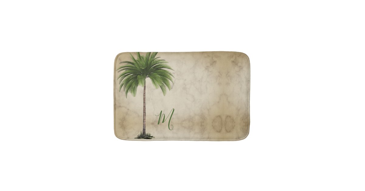 Tropical Palm Tree Vintage Elegant Bath Mat | Zazzle