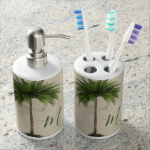 Tropical Palm Tree Vintage Elegant Monogram Bath Set Tropical Palm Tree Vintage Elegant Monogram Bath Set