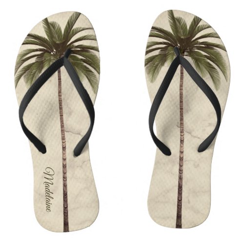 Tropical Palm Tree Vintage  Elegant Summer Flip Flops