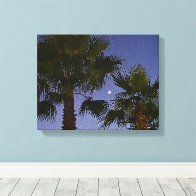 Tropical Palm Tree Wall Art Twilight Coastal (Insitu(Wood Floor))