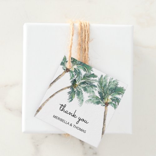 Tropical Palm Tree Watercolor Beach Wedding  Favor Tags