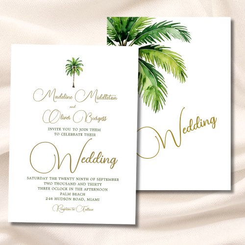 Tropical Palm Tree Watercolor Elegant Wedding Invitation