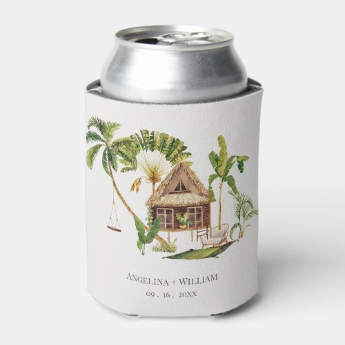 Tropical Palm Tree Wedding Can Cooler