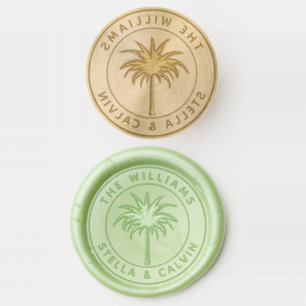 Tropical Palm Tree Wedding Couple Name Wax Seal Stamp