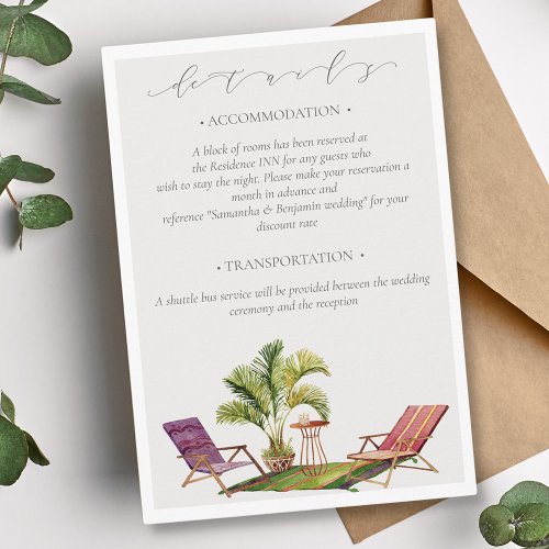 Tropical Palm Tree Wedding Details QR Code Enclosure Card