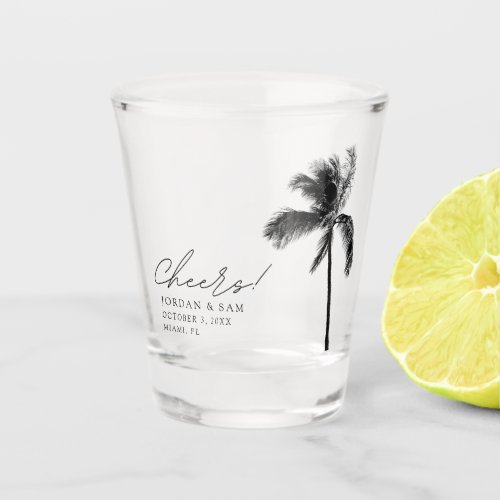 Tropical Palm Tree Wedding Favor Cheers Modern Shot Glass